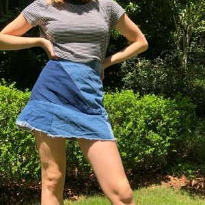 Block pattern denim skirt